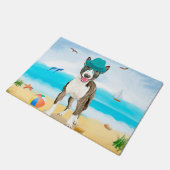 Bull Terrier-hond op het strand Deurmat (Schuin)
