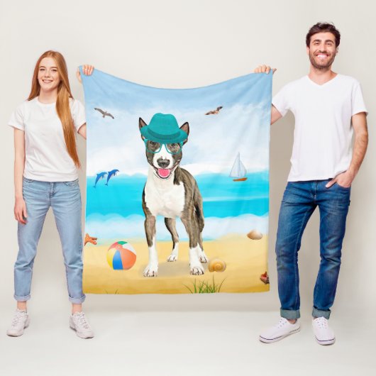 Bull Terrier-hond op het strand Fleece Deken (In situ)