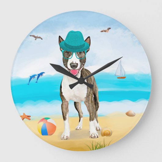 Bull Terrier-hond op het strand Grote Klok (Voorkant)