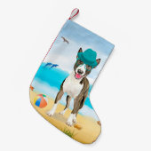 Bull Terrier-hond op het strand Kleine Kerstsok (Voorkant (Hangend))
