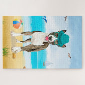 Bull Terrier-hond op het strand Legpuzzel (Horizontaal)