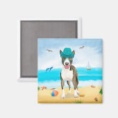 Bull Terrier-hond op het strand Magneet (Voorkant / Achterkant)