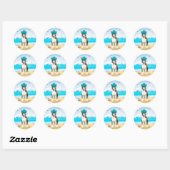 Bull Terrier-hond op het strand Ronde Sticker (Vel)