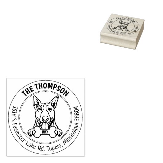 Bull Terrier Hond Retouradres Familie Rubberstempel (Gestempeld)