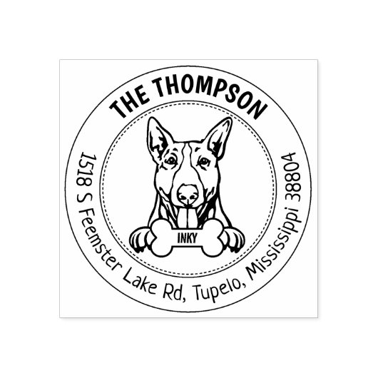 Bull Terrier Hond Retouradres Familie Rubberstempel (Afrduk)