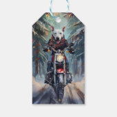 Bull Terrier Hond Rijden Motorfiets Kerstmis Cadeaulabel (Achterkant)
