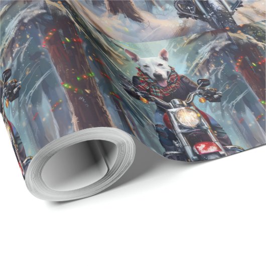 Bull Terrier Hond Rijden Motorfiets Kerstmis Cadeaupapier (Rol Hoek)