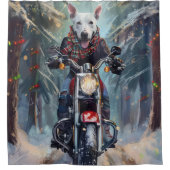 Bull Terrier Hond Rijden Motorfiets Kerstmis Douchegordijn (Voorkant)