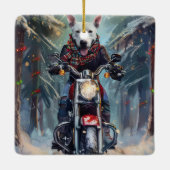 Bull Terrier Hond Rijden Motorfiets Kerstmis Keramisch Ornament (Achterkant)