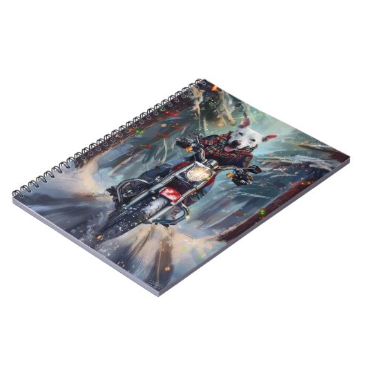 Bull Terrier Hond Rijden Motorfiets Kerstmis Notitieboek (Linkerzijde)