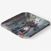 Bull Terrier Hond Rijden Motorfiets Kerstmis Papieren Bordje (Gebogen)