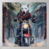 Bull Terrier Hond Rijden Motorfiets Kerstmis Poster (Voorkant)