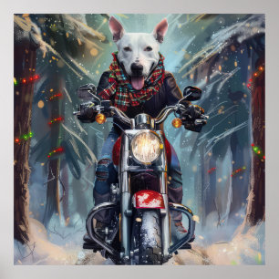 Bull Terrier Hond Rijden Motorfiets Kerstmis Poster