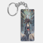 Bull Terrier Hond Rijden Motorfiets Kerstmis Sleutelhanger (Voorkant Links)