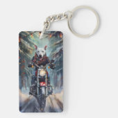 Bull Terrier Hond Rijden Motorfiets Kerstmis Sleutelhanger (achterkant)