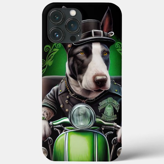 Bull Terrier Hond Rijdt op Fiets St. Patrick's Dag Case-Mate iPhone Case (Achterkant)