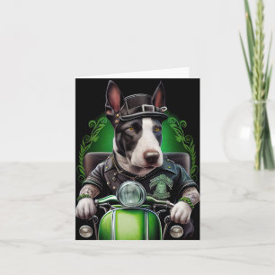 Bull Terrier hond rijdt op fiets St. Patrick's Day Kaart