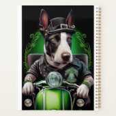 Bull Terrier hond rijdt op fiets St. Patrick's Day Planner (Achterkant)