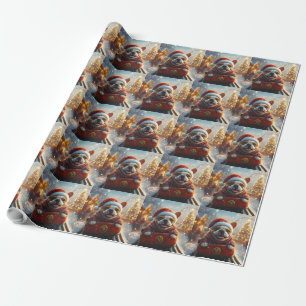 Bull Terrier Hond Roller Coaster Kerstmis Cadeaupapier