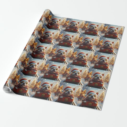 Bull Terrier Hond Roller Coaster Kerstmis Cadeaupapier (Uitgerold)