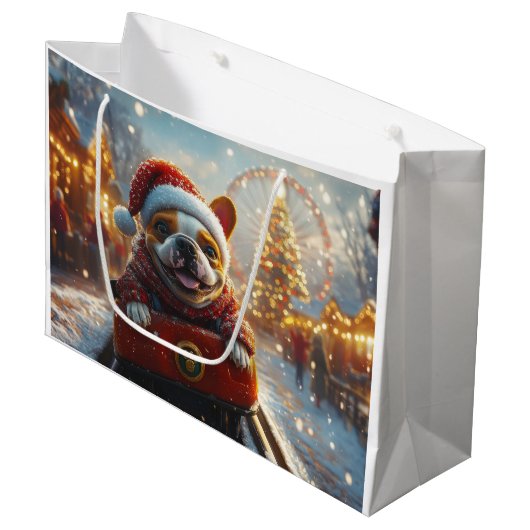 Bull Terrier Hond Roller Coaster Kerstmis Groot Cadeauzakje (Voorkant Gekanteld)