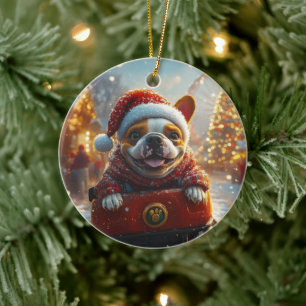 Bull Terrier Hond Roller Coaster Kerstmis Keramisch Ornament