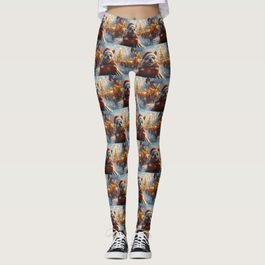 Bull Terrier Hond Roller Coaster Kerstmis Leggings (Voorkant)