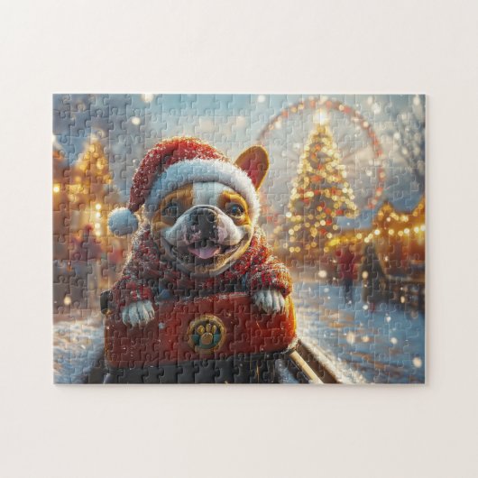 Bull Terrier Hond Roller Coaster Kerstmis Legpuzzel (Horizontaal)