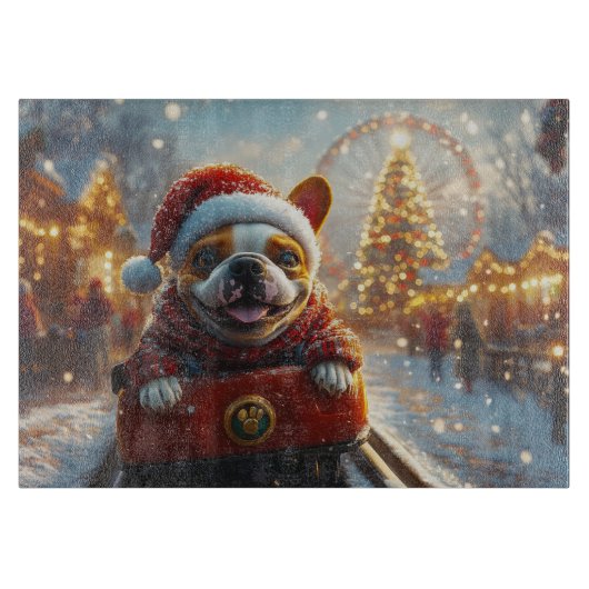 Bull Terrier Hond Roller Coaster Kerstmis Snijplank (Voorkant)