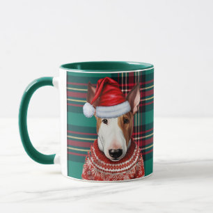 Bull Terrier Hond Rood en Groen Geplaagd Kerstmis Mok