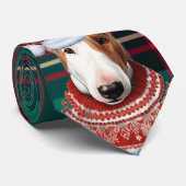 Bull Terrier Hond Rood en Groen Geplaagd Kerstmis Stropdas (Opgerold)