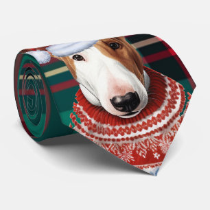 Bull Terrier Hond Rood en Groen Geplaagd Kerstmis Stropdas
