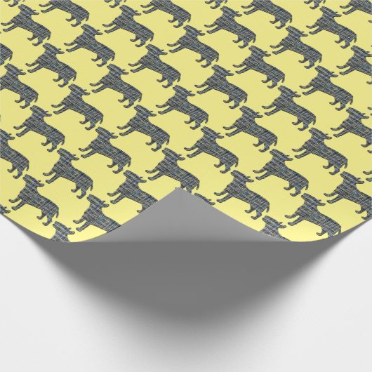 Bull Terrier Hond Silhouet Y&B Raster Geel Cadeaupapier (Hoek)