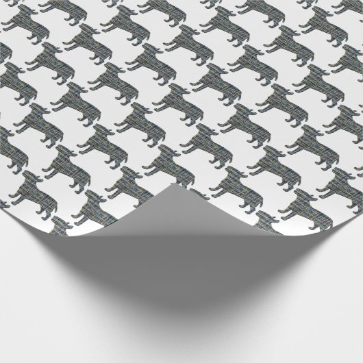 Bull Terrier Hond Silhouet Y&B Raster Wit Cadeaupapier (Hoek)