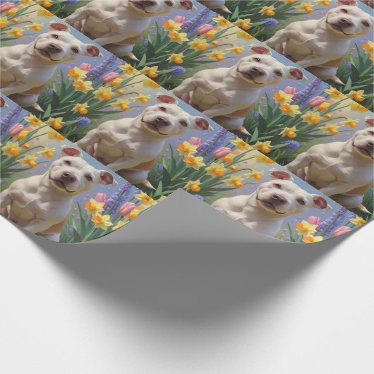Bull Terrier Hond Spring Bloemen Schilderen Cadeaupapier (Hoek)