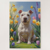 Bull Terrier Hond Spring Bloemen Schilderen Legpuzzel (Verticaal)