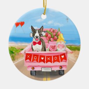 Bull Terrier hond valentijnsdag vrachtwagen harten Keramisch Ornament