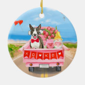 Bull Terrier hond valentijnsdag vrachtwagen harten Keramisch Ornament (Achterkant)