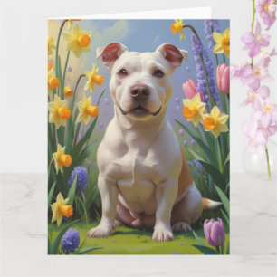 Bull Terrier Hond Voorjaarsbloemen Schilderij Kaart
