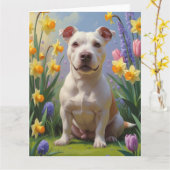 Bull Terrier Hond Voorjaarsbloemen Schilderij  Kaart (Gele Bloem)