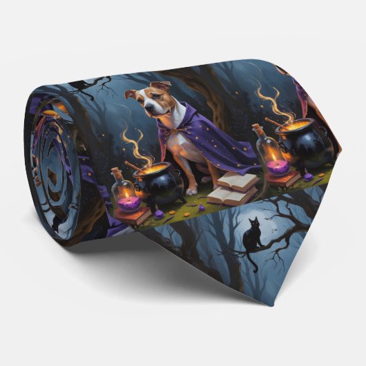 Bull Terrier Hond Whimsical Halloween Schilderij Stropdas (Opgerold)