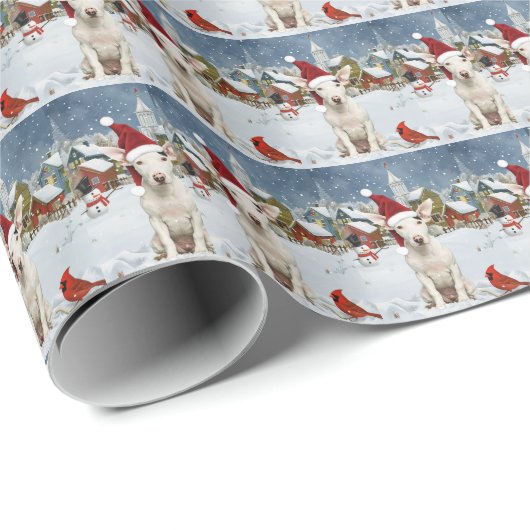 Bull Terrier Hond Winter Wonderland Kerstvreugde Cadeaupapier (Rol Hoek)