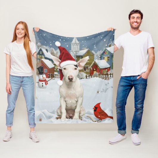 Bull Terrier Hond Winter Wonderland Kerstvreugde Fleece Deken (In situ)