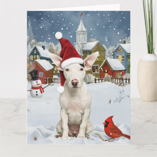 Bull Terrier Hond Winter Wonderland Kerstvreugde Kaart (Voorkant)