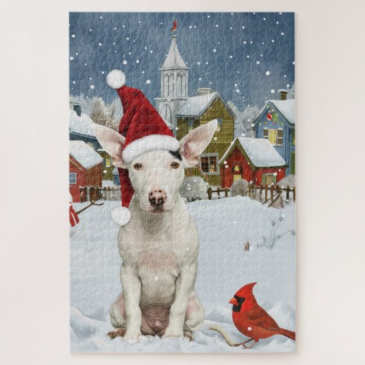 Bull Terrier Hond Winter Wonderland Kerstvreugde Legpuzzel (Verticaal)