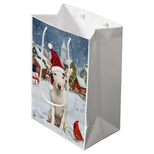 Bull Terrier Hond Winter Wonderland Kerstvreugde Medium Cadeauzakje (Voorkant Gekanteld)