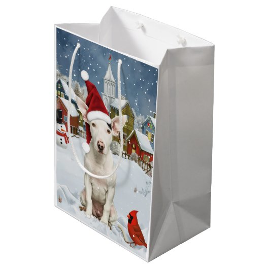 Bull Terrier Hond Winter Wonderland Kerstvreugde Medium Cadeauzakje (Achterkant Gekanteld)