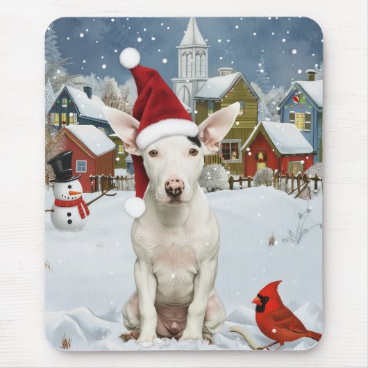 Bull Terrier Hond Winter Wonderland Kerstvreugde Muismat (Voorkant)