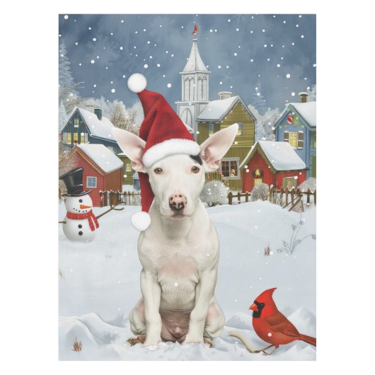 Bull Terrier Hond Winter Wonderland Kerstvreugde Tafelkleed (Voorkant)