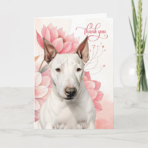 Bull Terrier Hond Zacht Roze Botanische Bloemen Bedankkaart